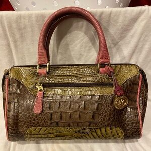 Vintage Brahmin Satchel Bag in Tri-color Leather Pink Lemon Standard gentl used